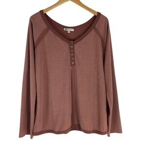 Lisa Robertson Raw Edge Henley Knit Pullover Top Women‎ 1XL Dusty Rose Boho